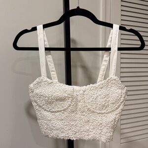 ASTR The Label White Smocked Bustier Top with Straps